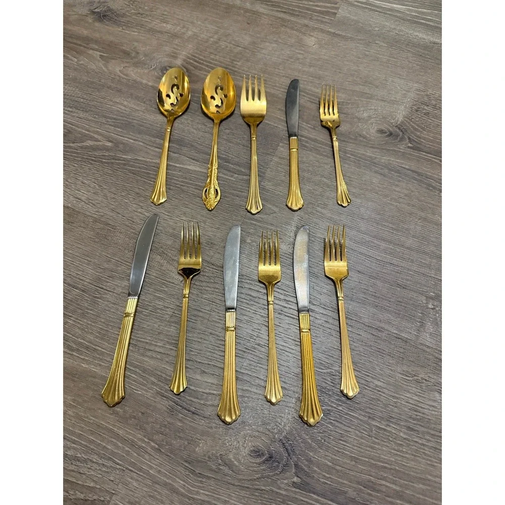 Estia Korea EP Gold Plated Flatware Serving Lot Of 11 Vintage 1980's